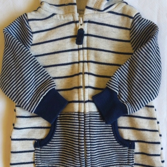 carter's comfy striped fleece-lined zip-up hoodie jumpsuit 3 months baby boy - Picture 4 of 7